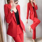 Seturi de dama Set roșu de două piese de modă pentru femei Pantaloni 2 piese ținute 2022 Kit formal Blazer costum pantaloni birou stil coreean