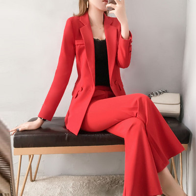 Seturi de dama Set roșu de două piese de modă pentru femei Pantaloni 2 piese ținute 2022 Kit formal Blazer costum pantaloni birou stil coreean