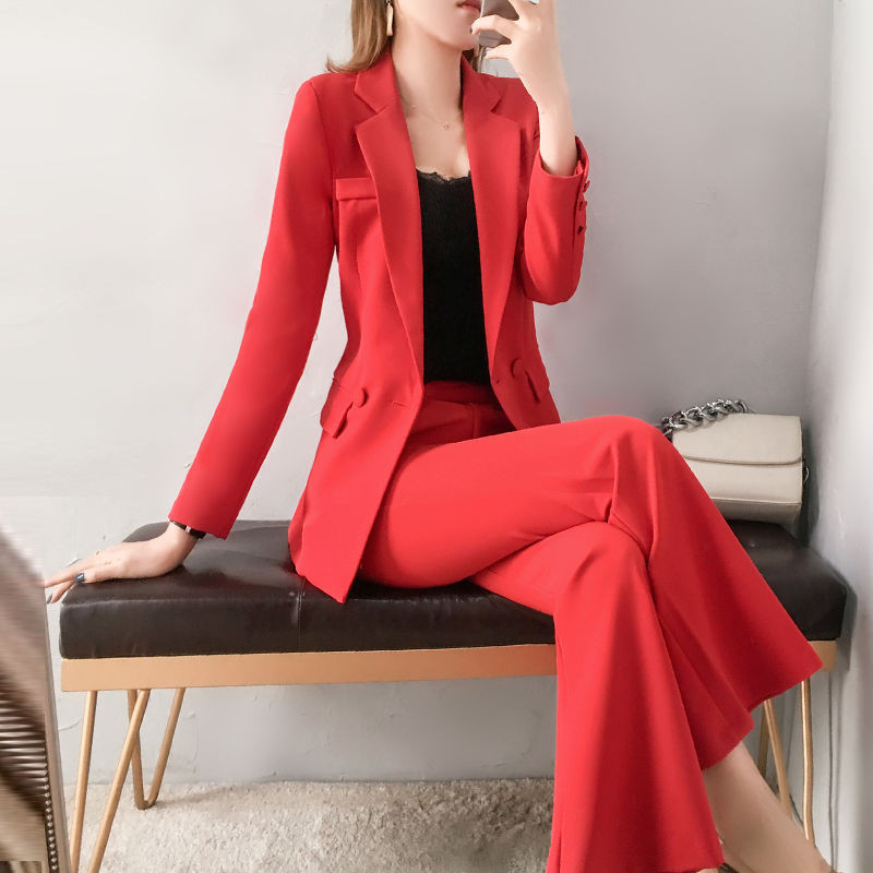 Seturi de dama Set roșu de două piese de modă pentru femei Pantaloni 2 piese ținute 2022 Kit formal Blazer costum pantaloni birou stil coreean
