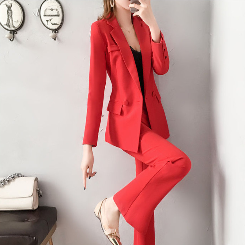 Seturi de dama Set roșu de două piese de modă pentru femei Pantaloni 2 piese ținute 2022 Kit formal Blazer costum pantaloni birou stil coreean