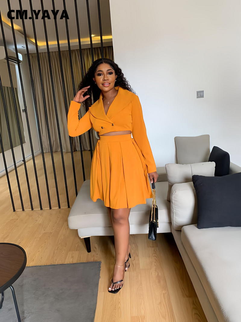 CM.YAYA Κομψές Γυναικείες Ευχάριστες Μεγάλες Κούνιες Φούστα σε γραμμή Α και Μπλέιζερ που ταιριάζουν σε δύο 2 τεμάχια Γυναικεία στολή γραφείου