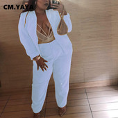 CM.YAYA Elegantni jesenski ženski komplet sakoa dugih rukava i ravnih hlača Trenirka za uredske dame Dvodijelni set Odjeća za fitness