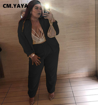 CM.YAYA Elegantni jesenski ženski komplet sakoa dugih rukava i ravnih hlača Trenirka za uredske dame Dvodijelni set Odjeća za fitness