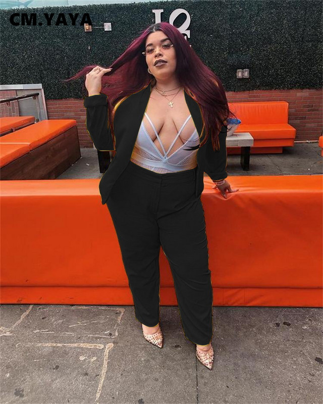 CM.YAYA Elegantni jesenski ženski komplet sakoa dugih rukava i ravnih hlača Trenirka za uredske dame Dvodijelni set Odjeća za fitness