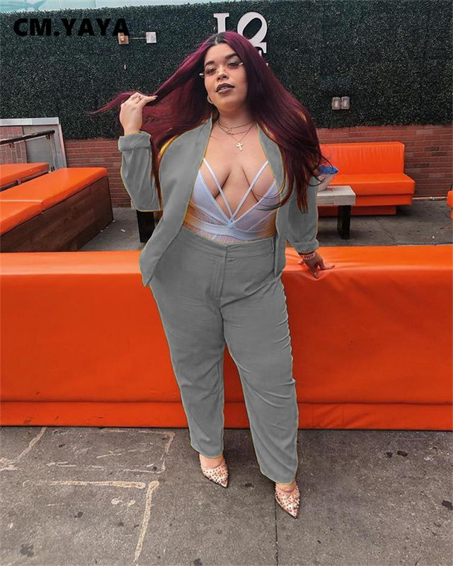 CM.YAYA Elegantni jesenski ženski komplet sakoa dugih rukava i ravnih hlača Trenirka za uredske dame Dvodijelni set Odjeća za fitness