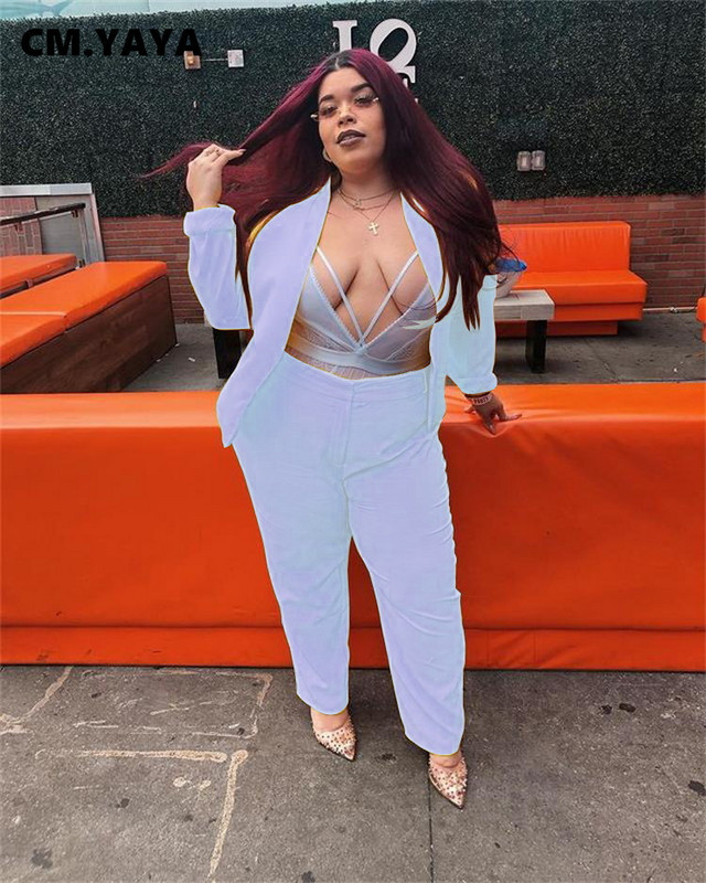 CM.YAYA Elegantni jesenski ženski komplet sakoa dugih rukava i ravnih hlača Trenirka za uredske dame Dvodijelni set Odjeća za fitness