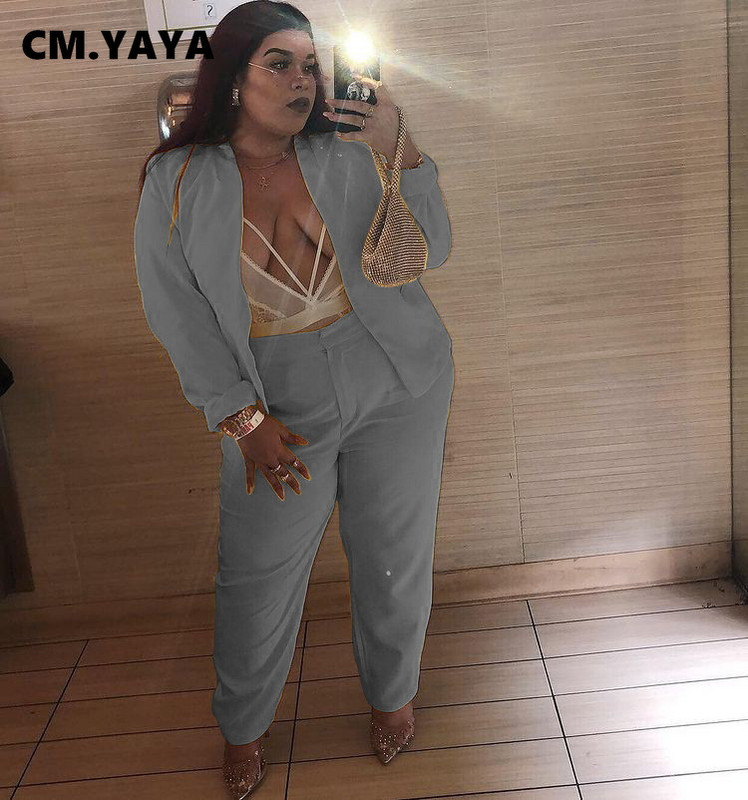 CM.YAYA Elegantni jesenski ženski komplet sakoa dugih rukava i ravnih hlača Trenirka za uredske dame Dvodijelni set Odjeća za fitness