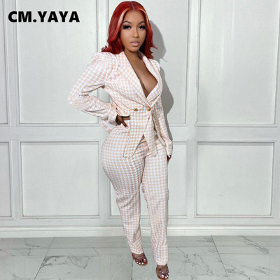 CM.YAYA Costum blazer cu picior de gală pentru femei Costume elegante cu pantaloni Set 2 2 piese Tinuta Office Lady Street Trening toamna iarna