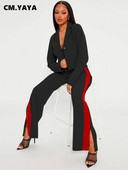 CM.YAYA naiste moekas üherealine bleiserülikond ja triibulised külgmised lõhikuga püksid Tänavarõivad Naiste kaks 2-osalist komplekti