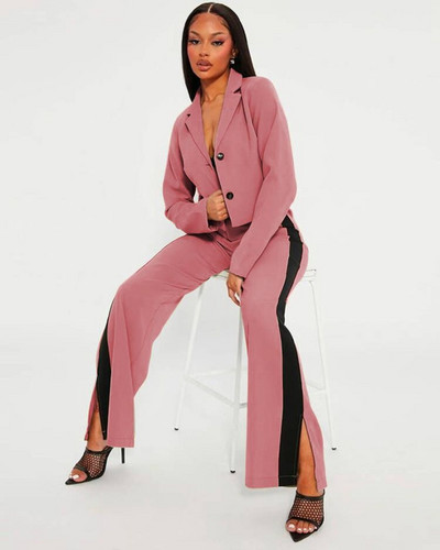 CM.YAYA naiste moekas üherealine bleiserülikond ja triibulised külgmised lõhikuga püksid Tänavarõivad Naiste kaks 2-osalist komplekti