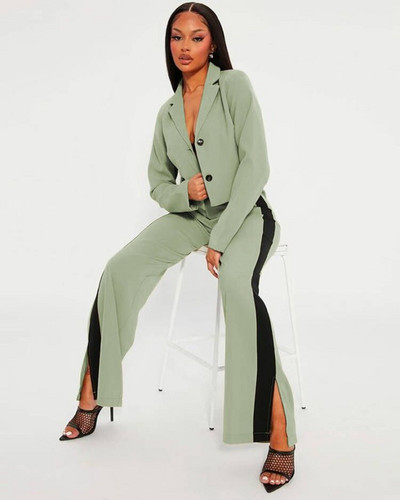 CM.YAYA naiste moekas üherealine bleiserülikond ja triibulised külgmised lõhikuga püksid Tänavarõivad Naiste kaks 2-osalist komplekti