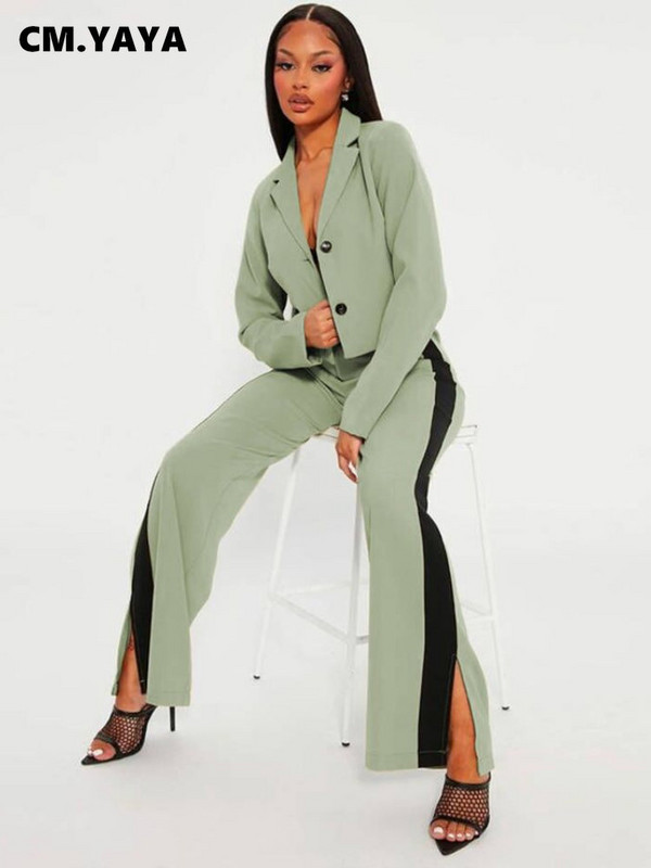 CM.YAYA naiste moekas üherealine bleiserülikond ja triibulised külgmised lõhikuga püksid Tänavarõivad Naiste kaks 2-osalist komplekti