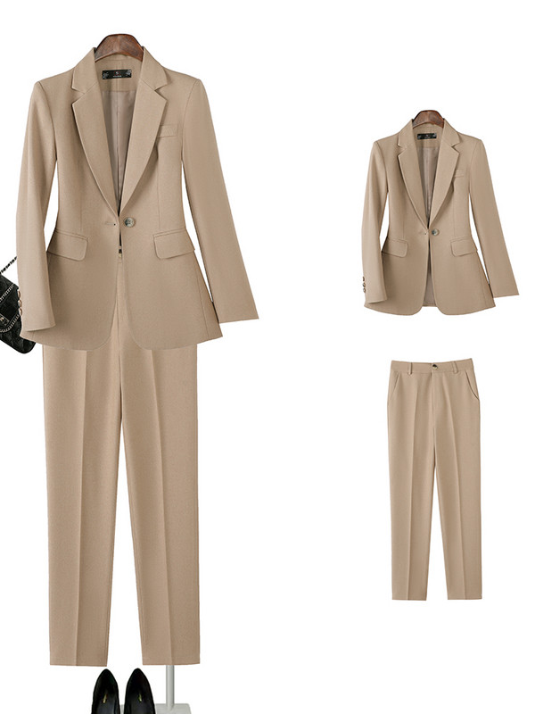 Uredsko žensko odijelo s hlačama Svečana ženska poslovna radna odjeća Blazer i hlače plavo žute boje marelice uski jednobojni dvodijelni set