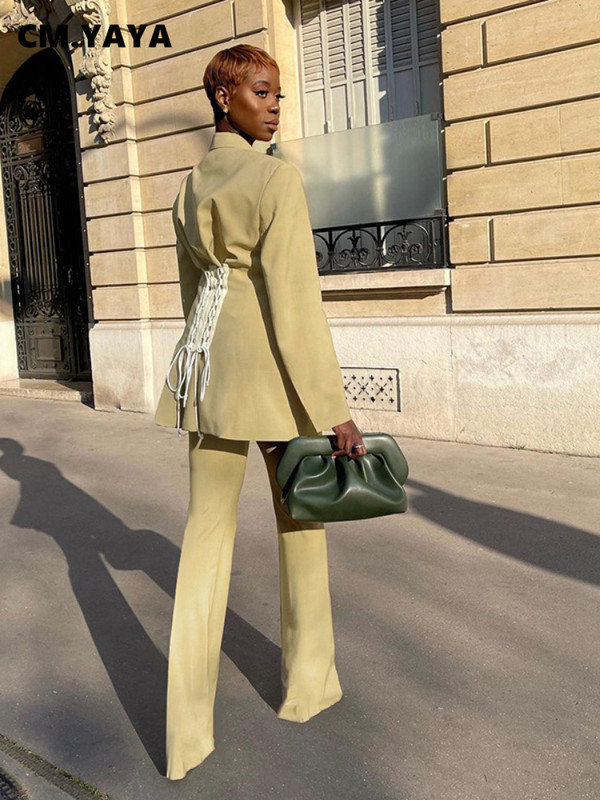 CM.YAYA Elegantni ženski gornji dio jakne za lješkarenje i široke hlače s širokim nogavicama Street INS Ženska dvodijelna odjevna kombinacija Trenirka