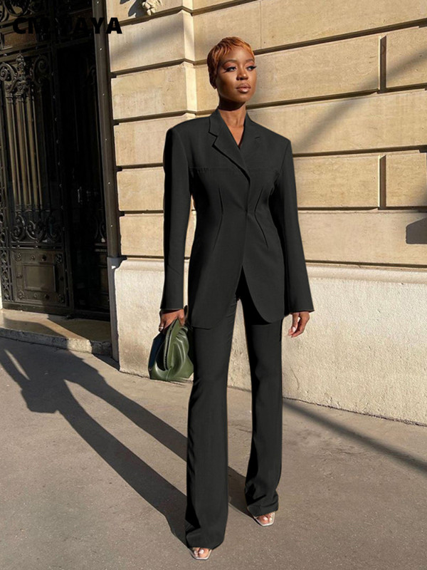 CM.YAYA Elegantni ženski gornji dio jakne za lješkarenje i široke hlače s širokim nogavicama Street INS Ženska dvodijelna odjevna kombinacija Trenirka