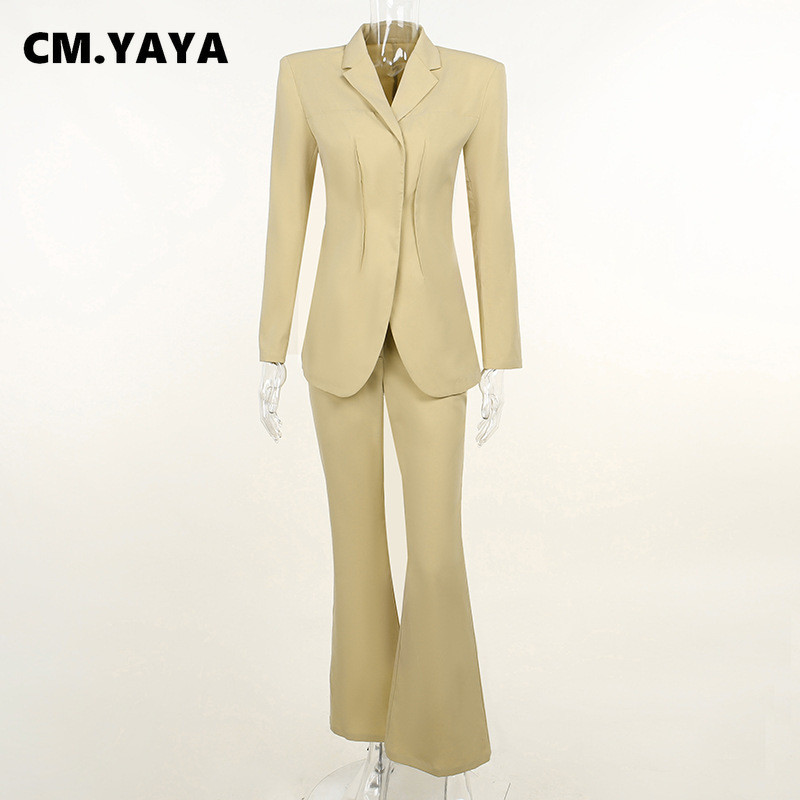 CM.YAYA Elegantni ženski gornji dio jakne za lješkarenje i široke hlače s širokim nogavicama Street INS Ženska dvodijelna odjevna kombinacija Trenirka
