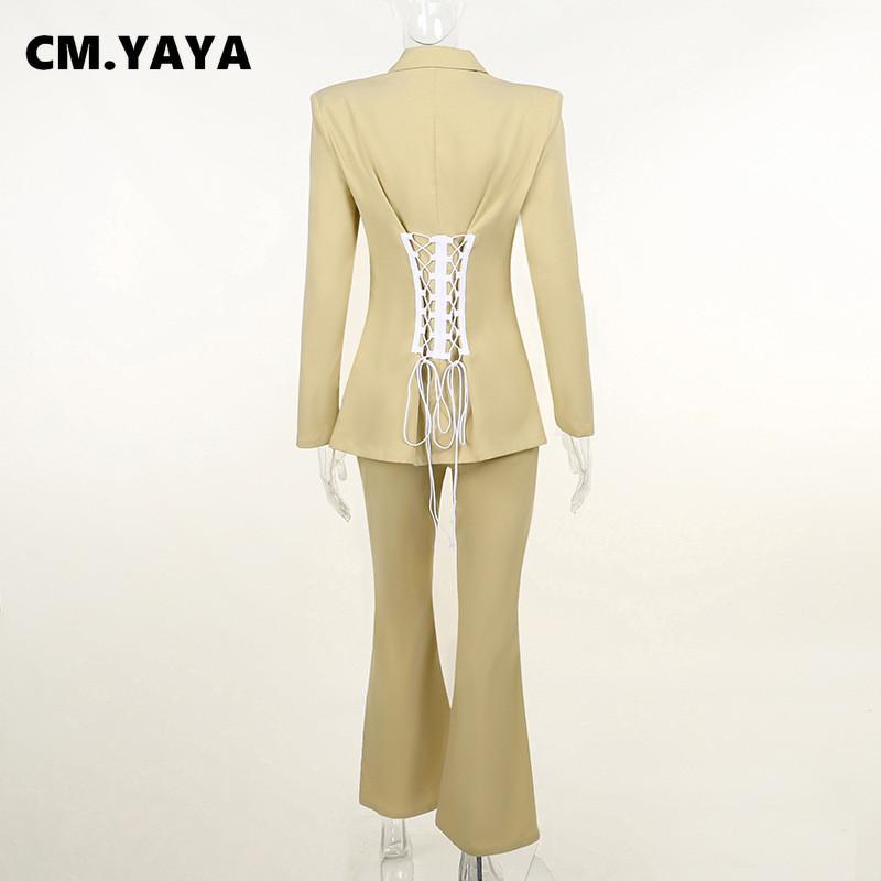 CM.YAYA Elegantni ženski gornji dio jakne za lješkarenje i široke hlače s širokim nogavicama Street INS Ženska dvodijelna odjevna kombinacija Trenirka