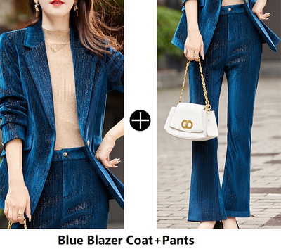 Țesătură de înaltă calitate, catifea 2022, toamnă iarnă, costume de afaceri pentru femei, cu pantaloni evazați și jachete, haină, blazere de afaceri, costume cu pantaloni