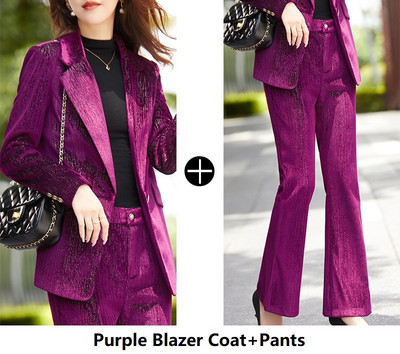 Țesătură de înaltă calitate, catifea 2022, toamnă iarnă, costume de afaceri pentru femei, cu pantaloni evazați și jachete, haină, blazere de afaceri, costume cu pantaloni