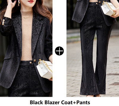 Țesătură de înaltă calitate, catifea 2022, toamnă iarnă, costume de afaceri pentru femei, cu pantaloni evazați și jachete, haină, blazere de afaceri, costume cu pantaloni