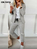CM.YAYA rudens ziemas ielu rūtains sieviešu komplekts ar garām piedurknēm žakete un biksēm, biroja dāmas divdaļīgs komplekts, elegants INS tērps