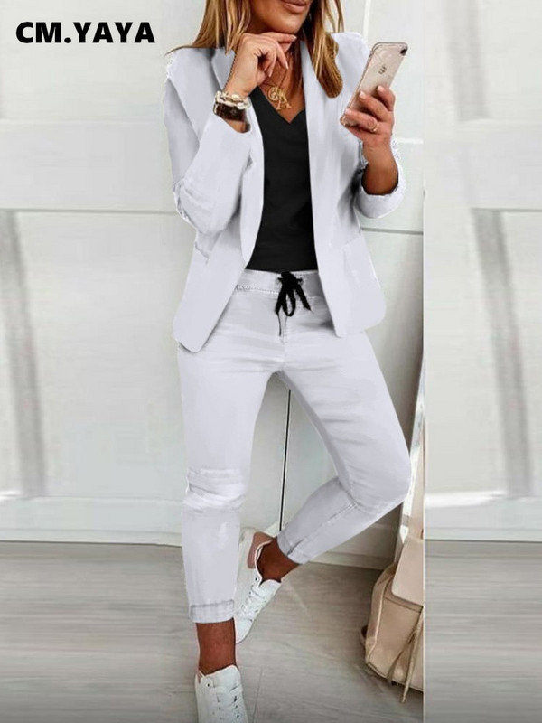 CM.YAYA rudens ziemas ielu rūtains sieviešu komplekts ar garām piedurknēm žakete un biksēm, biroja dāmas divdaļīgs komplekts, elegants INS tērps