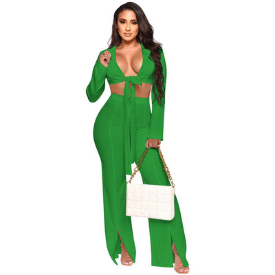 CM.YAYA Elegant INS Γυναικείο σετ Bowknot Tie Up Blazer και Flare Pants Street Fashion Active αθλητική φόρμα δύο 2 τεμαχίων σετ