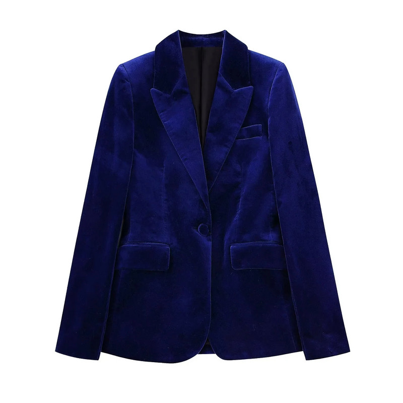 Γυναικείο ζιβάγκο κοστούμι βελούδινο παλτό δύο τεμαχίων Γυναικείο σετ γραφείου Επίσημο μπλέιζερ βελούδινο μασίφ με κουμπί za traf Παλτό