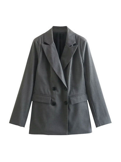 TRAF Γυναικεία Μόδα παλτό σακάκι με διπλό στήθος και ψηλόμεσες τσέπες στο πλάι Παντελόνι στον αστράγαλο Γυναικείο σετ δύο τεμαχίων Mujer