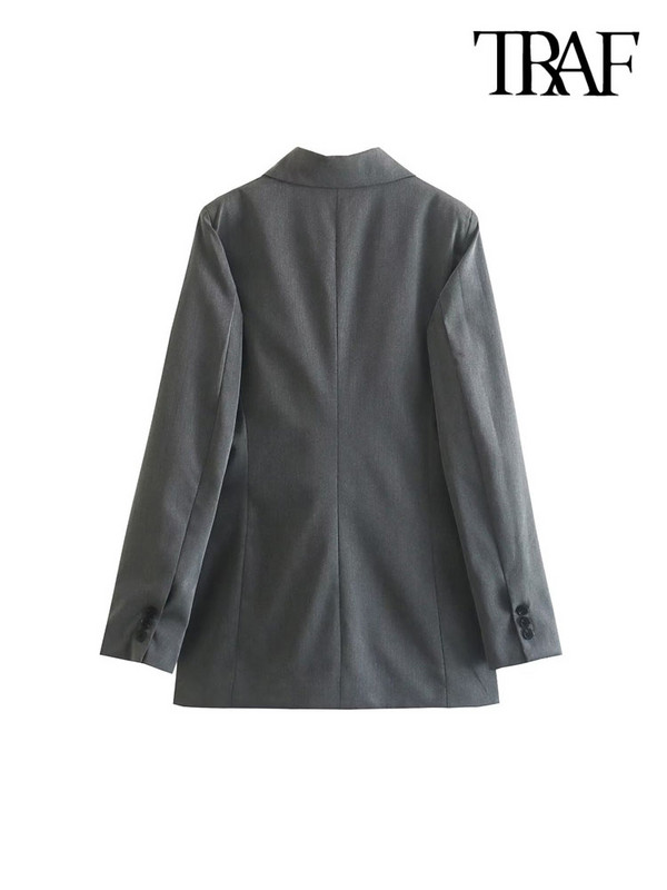 TRAF Γυναικεία Μόδα παλτό σακάκι με διπλό στήθος και ψηλόμεσες τσέπες στο πλάι Παντελόνι στον αστράγαλο Γυναικείο σετ δύο τεμαχίων Mujer