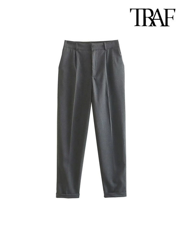 TRAF Γυναικεία Μόδα παλτό σακάκι με διπλό στήθος και ψηλόμεσες τσέπες στο πλάι Παντελόνι στον αστράγαλο Γυναικείο σετ δύο τεμαχίων Mujer