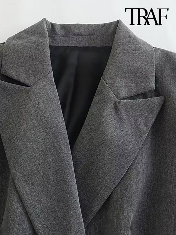 TRAF Γυναικεία Μόδα παλτό σακάκι με διπλό στήθος και ψηλόμεσες τσέπες στο πλάι Παντελόνι στον αστράγαλο Γυναικείο σετ δύο τεμαχίων Mujer