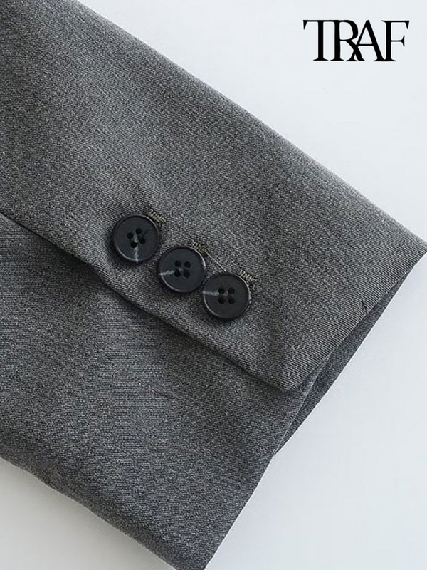 TRAF Γυναικεία Μόδα παλτό σακάκι με διπλό στήθος και ψηλόμεσες τσέπες στο πλάι Παντελόνι στον αστράγαλο Γυναικείο σετ δύο τεμαχίων Mujer