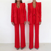 Waytobele Γυναικείο Σετ Μπλέιζερ Φθινοπωρινό Χειμώνα Casual Μόδα Μασίφ μακρυμάνικο πέτο με κουμπιά φαρδιά παντελόνια ψηλά Streetwear