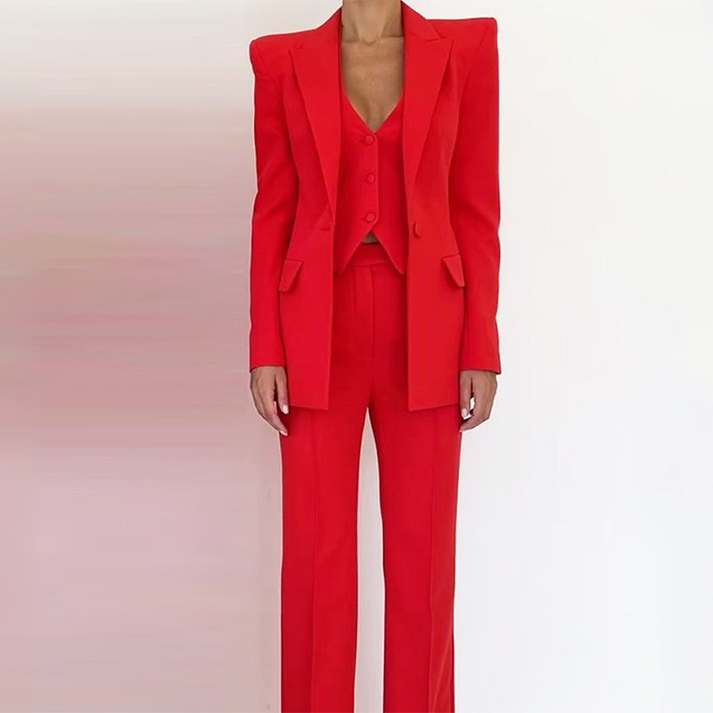 Waytobele Γυναικείο Σετ Μπλέιζερ Φθινοπωρινό Χειμώνα Casual Μόδα Μασίφ μακρυμάνικο πέτο με κουμπιά φαρδιά παντελόνια ψηλά Streetwear