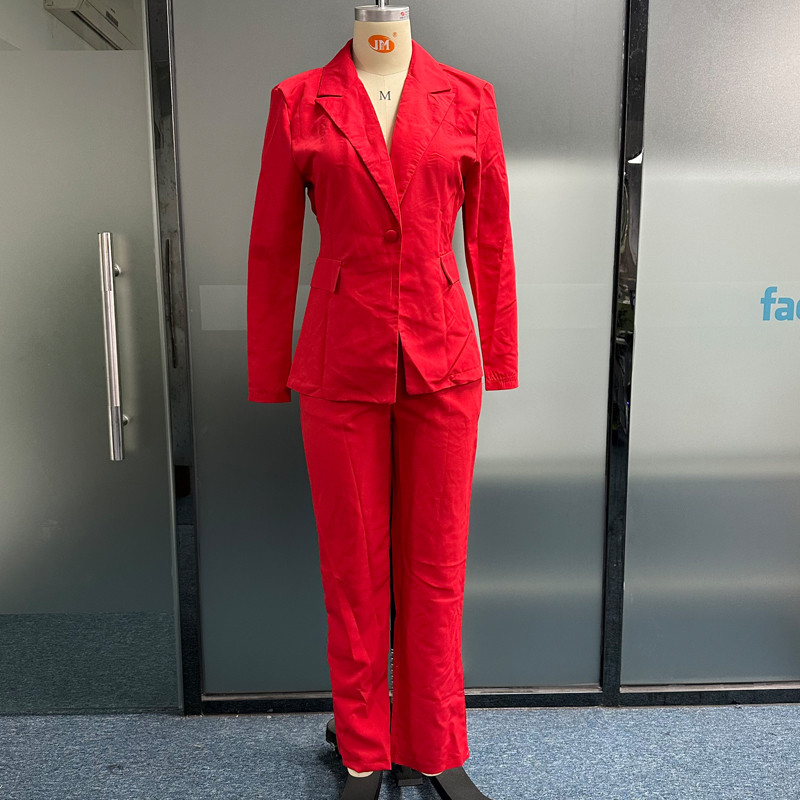 Waytobele Γυναικείο Σετ Μπλέιζερ Φθινοπωρινό Χειμώνα Casual Μόδα Μασίφ μακρυμάνικο πέτο με κουμπιά φαρδιά παντελόνια ψηλά Streetwear