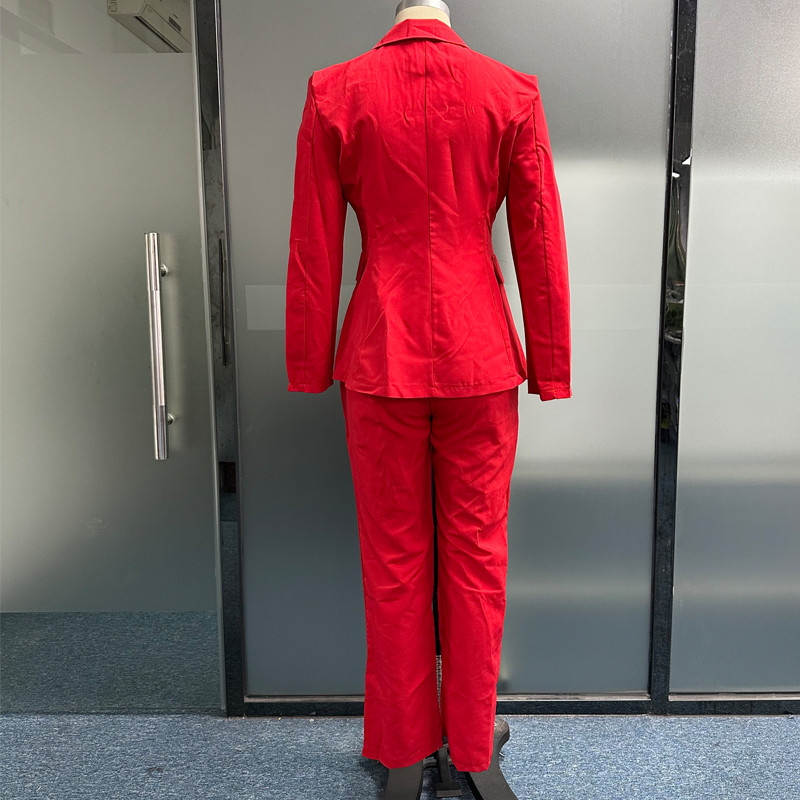 Waytobele Γυναικείο Σετ Μπλέιζερ Φθινοπωρινό Χειμώνα Casual Μόδα Μασίφ μακρυμάνικο πέτο με κουμπιά φαρδιά παντελόνια ψηλά Streetwear