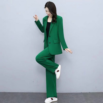 Есен 2023 Нов ежедневен костюм Сако Панталони Дамска мода от две части Свободни блейзъри Комплект панталони Женски елегнат Професионално облекло