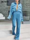 CM.YAYA Γυναικείο κοστούμι παντελόνι Μασίφ φαρδιά πουκάμισα τοπ + ίσια παντελόνια Δύο σετ 2 τεμαχίων γραφείο Γυναικεία ρούχα άνοιξη καλοκαίρι
