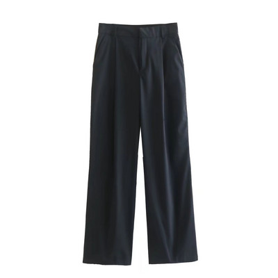 TRAF, 2022. aasta sügis, uued naiste komplektid, moodne kontrastset värvi sirge pika ühe nupuga bleiser + kõrge vöökohaga laia säärepüksid CD8752