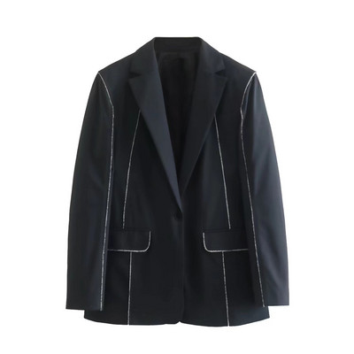 TRAF, 2022. aasta sügis, uued naiste komplektid, moodne kontrastset värvi sirge pika ühe nupuga bleiser + kõrge vöökohaga laia säärepüksid CD8752