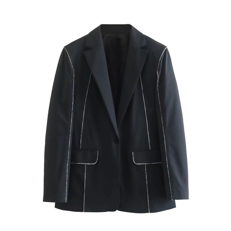 TRAF, 2022. aasta sügis, uued naiste komplektid, moodne kontrastset värvi sirge pika ühe nupuga bleiser + kõrge vöökohaga laia säärepüksid CD8752