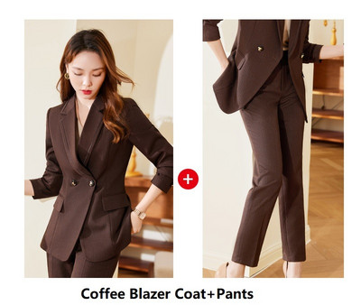 Kvaliteetsest riidest sügistalvised naiste äriülikonnad pükste ja jakkidega mantel Professionaalsed bleiserid pükste komplekt pükskostüümid