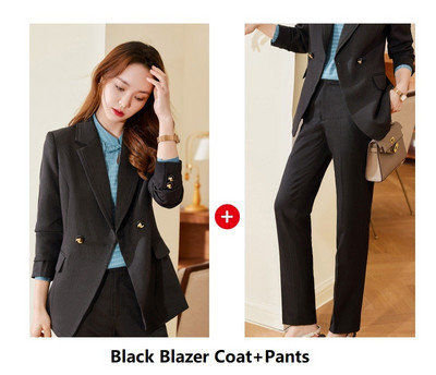 Kvaliteetsest riidest sügistalvised naiste äriülikonnad pükste ja jakkidega mantel Professionaalsed bleiserid pükste komplekt pükskostüümid
