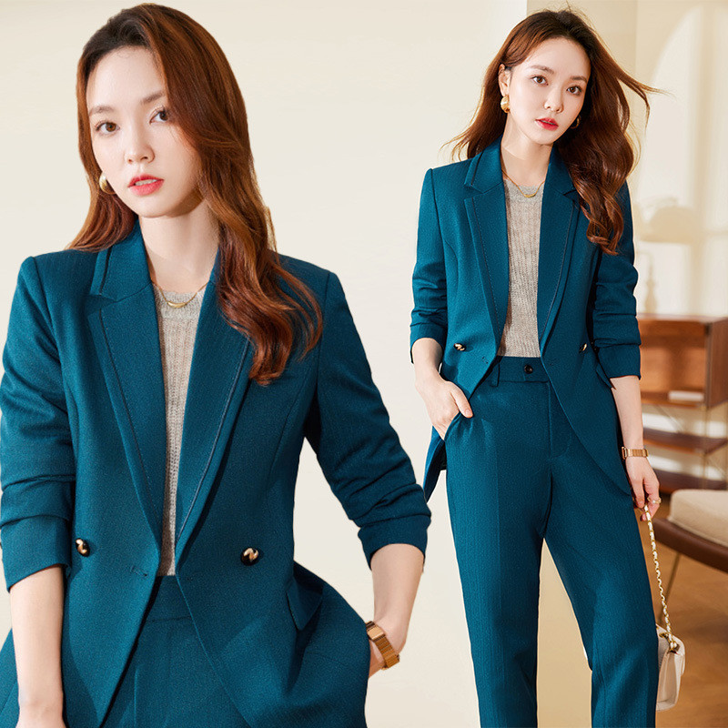 Kvaliteetsest riidest sügistalvised naiste äriülikonnad pükste ja jakkidega mantel Professionaalsed bleiserid pükste komplekt pükskostüümid