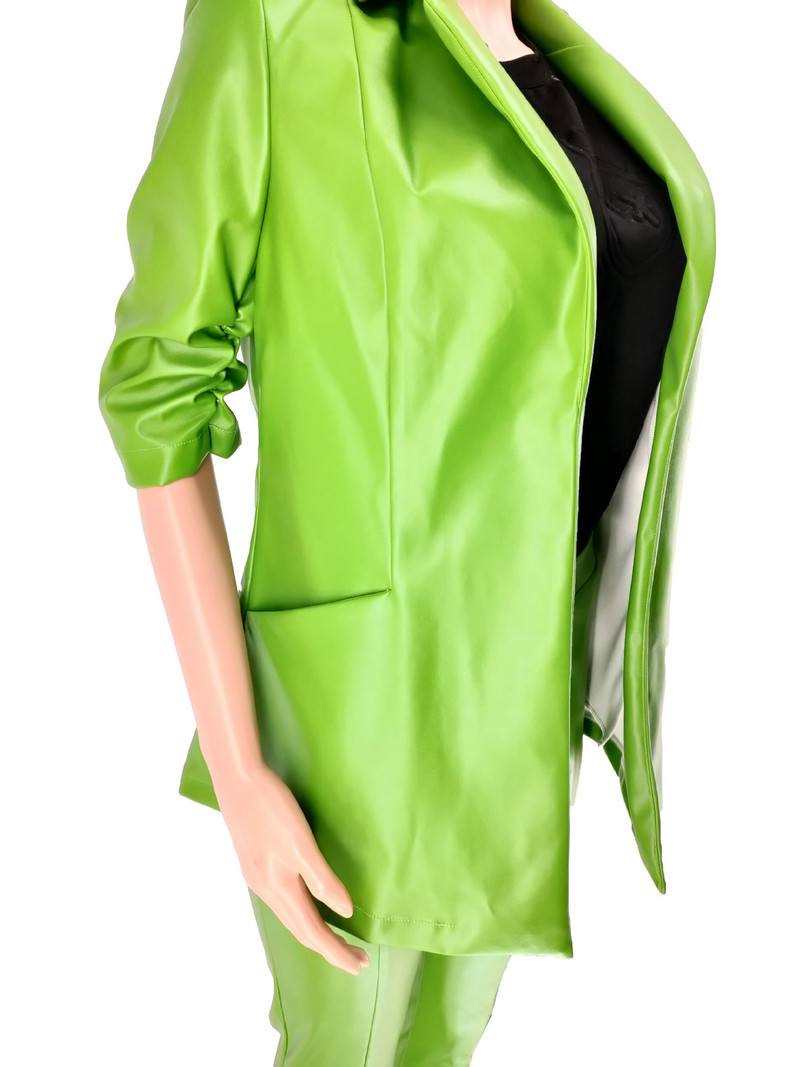 Echoine μασίφ PU δερμάτινο σακάκι με γιακά, σετ δύο τεμαχίων, με πλισέ, μισό μανίκι, επίσημη τσέπη Business OL