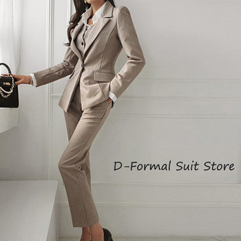 Дамски блейзър + жилетка и обикновени панталони Бизнес ежедневни офис дамски панталони Костюм Vintage Slim Fit Дамски комплект от 3 части