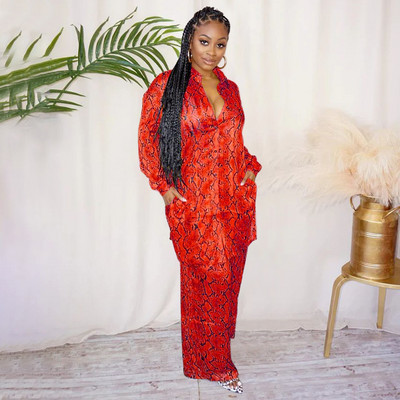 CM.YAYA Streetwear Serpentine Satin naiste komplekt, pikkade varrukatega pikk särk ja lahtised sirged püksid, kaks 2-osalist spordidressi