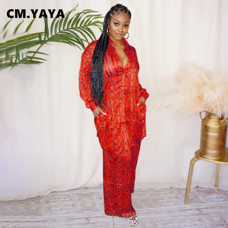 CM.YAYA Streetwear Serpentine Satin naiste komplekt, pikkade varrukatega pikk särk ja lahtised sirged püksid, kaks 2-osalist spordidressi