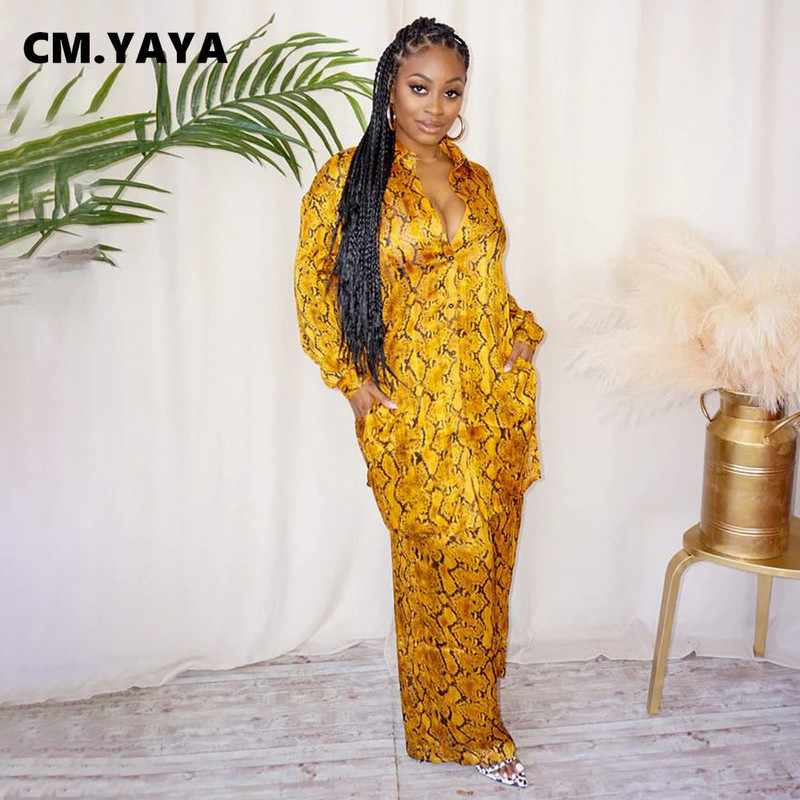 CM.YAYA Streetwear Serpentine Satin naiste komplekt, pikkade varrukatega pikk särk ja lahtised sirged püksid, kaks 2-osalist spordidressi